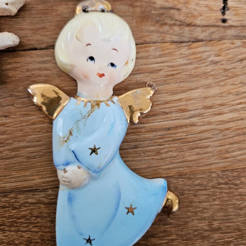 Yona Vintage MCM 50s 60s Ceramic Handmade Japan Christmas Angels Ornament Set 3 - Picture 4 of 5
